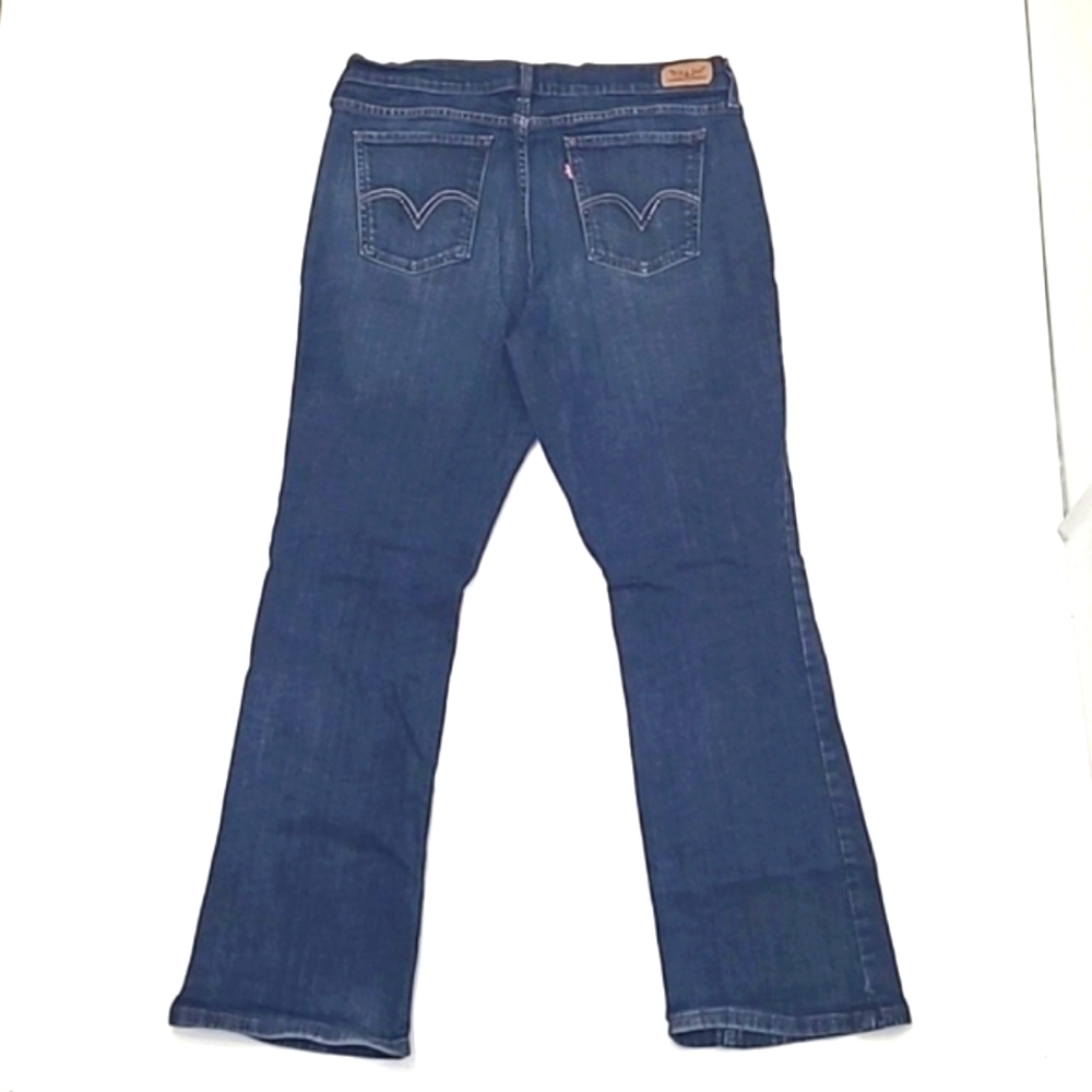 Levi's 515 Bootcut Denim Jeans High Waist Rise Distressed Worn Detail Dark Wash